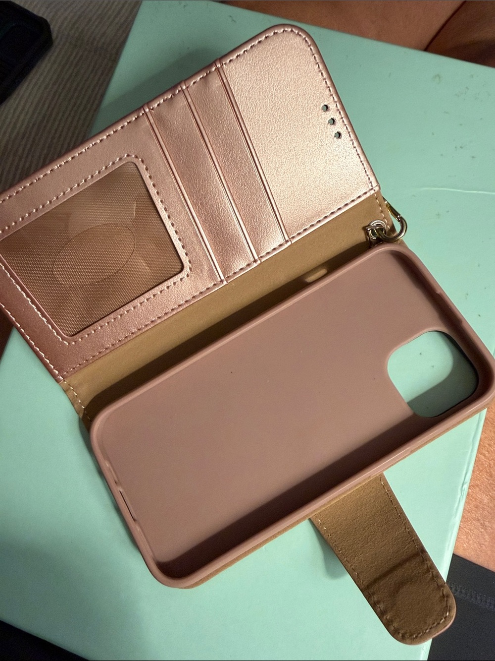 Ara Rose Gold Leather Wallet Phone Case with Wrist Strap - Picture 4 of 12